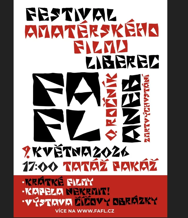 Plakát Festival Amatérského Filmu Liberec — FAFL 0. ročník, 9. května 2026, Tatáž Pakáž